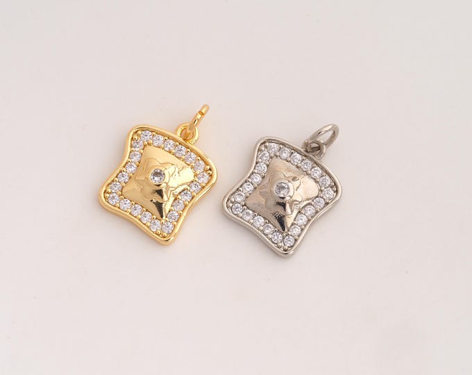 CZ Bread Pendant,Bread Pendant,18K Gold Filled Bread Charm,DIY Jewelry Accessories,18.7x13x3mm