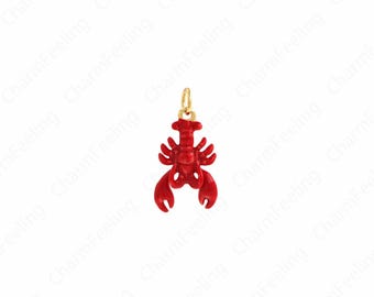 Crayfish Pendant,Marine Life Theme Jewelry,18K Gold Filled Lobster Charm,Enamel Charms,DIY Jewelry Making Accessories,23x11.5x3.8mm