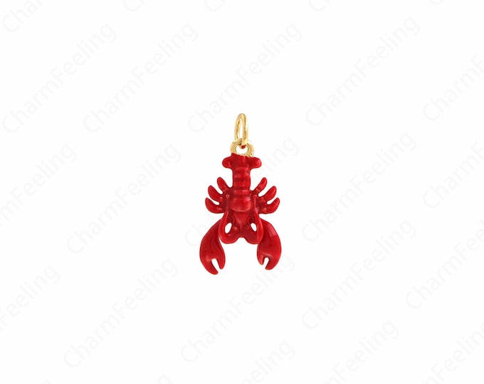 Crayfish Pendant,Marine Life Theme Jewelry,18K Gold Filled Lobster Charm,Enamel Charms,DIY Jewelry Making Accessories,23x11.5x3.8mm