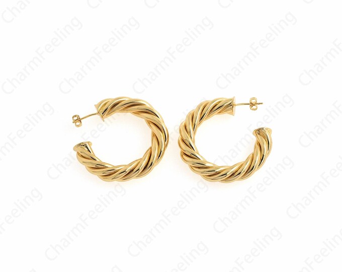1 pair,Twist Earrings, Dainty Oval Earrings, 18K Gold Filled Round Twist Earrings, Hollow Earrings, 40x7.5mm