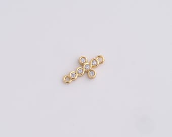 Cross Connector, Micropavé CZ Religious Connector,18K Gold Filled Cross Charm, DIY Bracelet Necklace Accessories, 13.8x7.3x1.5mm