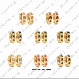 Skull Earrings, Enamel Earrings, 18K Gold Filled Enamel Death Earrings,Spirit Earrings, Pierced Earrings, Round Earrings, 13x14x3.5mm