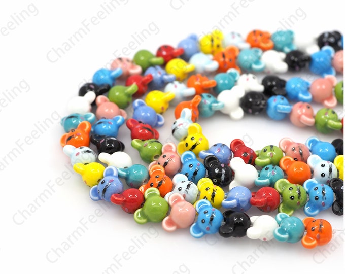 Cute Ceramic Pig Beads, Animal Spacer Beads, Glazed Hand Painted Ceramic Beads, Painted Ceramic Beads, DIY Jewelry Supplies, 10.5x11x10mm