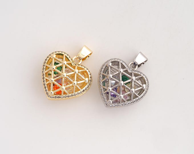 CZ Heart Pendant,Love Pendant,18K Gold Filled Heart Charm,DIY Jewelry Accessories,24.7x19x12.6mm