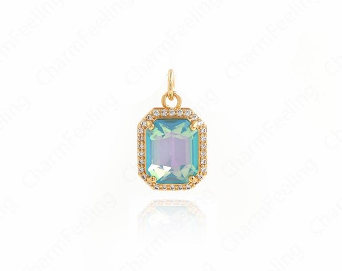 18K Gold Filled Geometric Necklace,Rectangular Pendant,Micropavé CZ Medal Charm, Suitable For DIY Jewelry Making Accessories,19x11x7.7mm