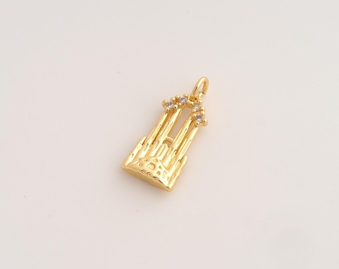 CZ Castle Pendant,Castle Pendant,18K Gold Filled Castle Charm,DIY Jewelry Accessories,21.8x9.6x3.4mm