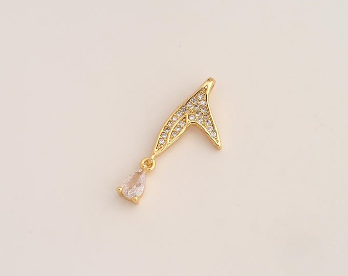 CZ Fishtail Pendant,Fishtail Pendant,18K Gold Filled Fishtail Charm,DIY Jewelry Accessories,28.4x11.2x3.4mm