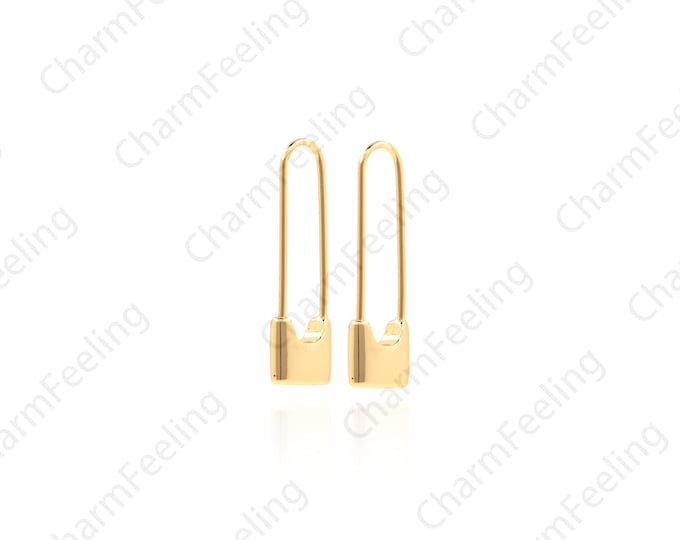 Safety Pin Earrings, Gold Pin Earrings, Safety Pin Charm, Safety Pin Jewelry, DIY Jewelry Making Accessories 29.7x9.6x3.5mm 1 pair