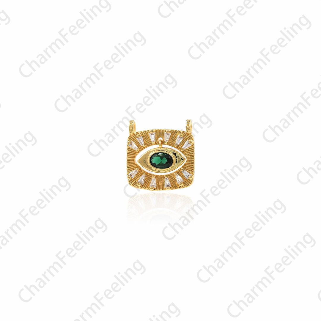 18K Gold Filled Square Eye Pendant, Micropavé CZ Eye Necklace, Eye
