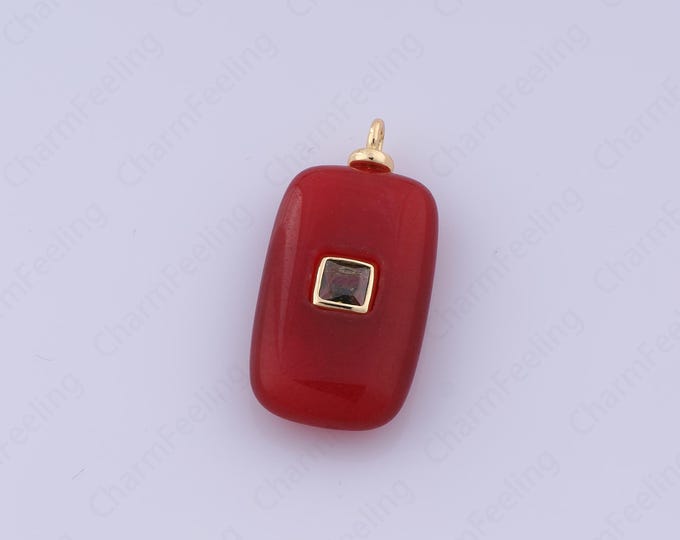 Red Agate Pendant,Rectangular Necklace,18K Gold Filled Natural Stone Charm,Micropaved CZ Bar Pendant, DIY Jewelry Accessories 29.8x14.8x6mm
