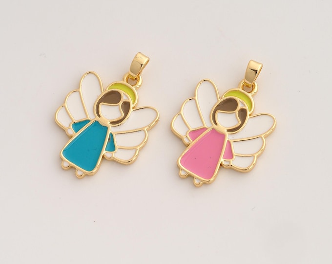 Enamel Angel Pendant,Angel Pendant,18K Gold Filled Angel Charm,DIY Jewelry Accessories,29x19x2.2mm