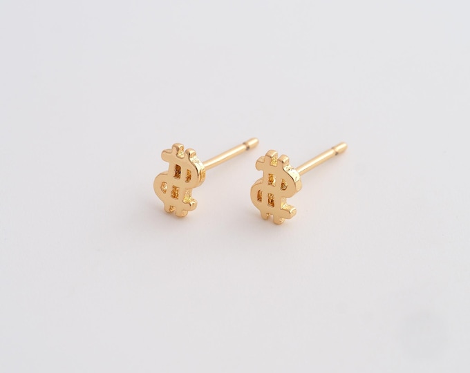 Gold Dollar Sign Stud Earrings,18K Gold Filled Symbol Stud Earrings,Dainty Stud Earrings,Gift For Her, 6.6x4.6mm