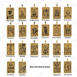 Ciondolo tarocchi vintage in acciaio inossidabile, collana di tarocchi squisita, fascino dei tarocchi di bronzo, fascino dell'amuleto, ciondolo per carte, parti collana 47x24x1,5 mm
