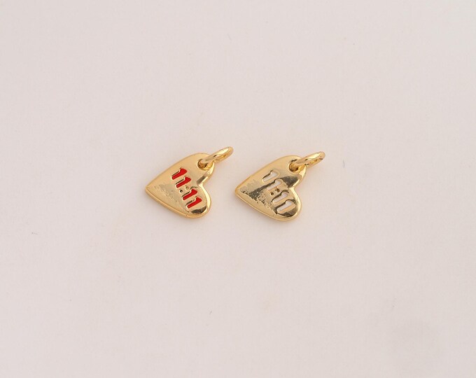 Enamel Heart Pendant,11:11 Pendant,18K Gold Filled Angel Number Charm,DIY Jewelry Accessories,13.2x8x1.7mm