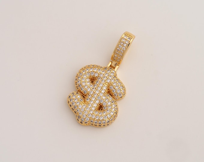 CZ Dollar Sign Pendant,Symbol Pendant,18K Gold Filled Dollar Symbol Charm,DIY Jewelry Accessories,38x19x4.2mm