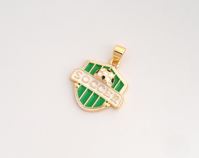 Enamel Football Pendant,Sports Pendant,18K Gold Filled Soccer Charm,DIY Jewelry Accessories,25x19.6x3.5mm