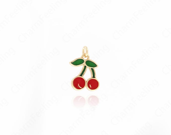 18K Gold Filled Cherry Pendant,Enamel Cherry Necklace,Fruit Charm, Enamel Charm,Enamel Pendant,Fruit Necklace,Fruit Pendant, 15x9.8x2mm