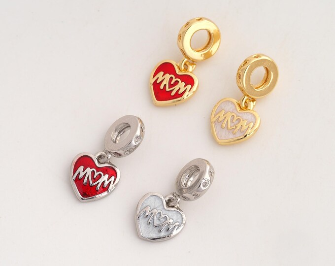 CZ MOM Pendant,Enamel Heart Pendant,18K Gold Filled Letter Charm,DIY Jewelry Accessories,20.2x9.8x2.2mm