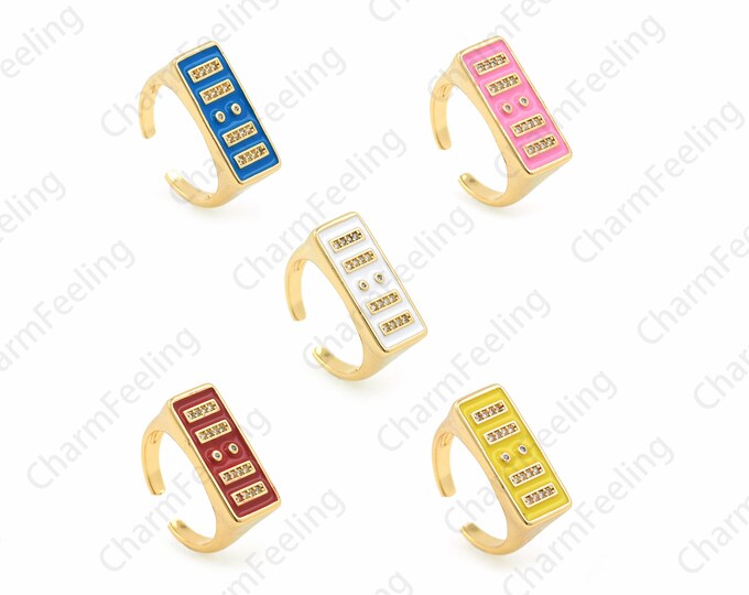 Signet Rings, Time Rings, Micropavé CZ Enamel Rings, Adjustable Rings, 18K Gold Filled Rectangular Rings, Fashion Rings