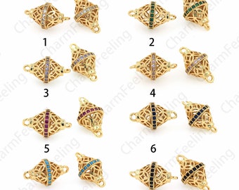 Micropavé CZ Flower Wire Connector,Cone -Shaped Charm,18K Gold Filling Bracelet Connector,Geometric Connector,DIY Jewelry Supplies,11x19mm
