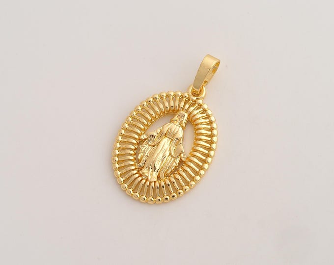 Virgin Mary Pendant,Religious Pendant,18K Gold Filled Catholic Charm,DIY Jewelry Accessories,32.5x18.7x2.2mm