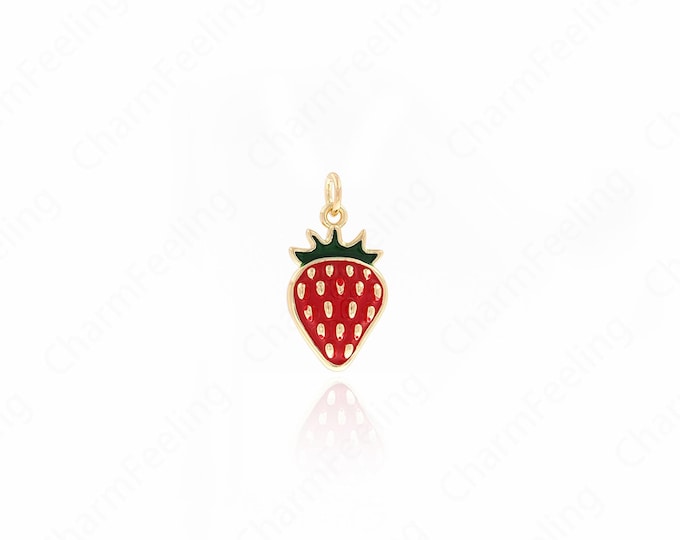 Strawberry Pendant, 18K Gold Filled Fruit Necklace,Strawberry Necklace,Fruit Jewelry,Strawberry Charm,DIY Jewelry Accessories 22x11.3x4.3mm