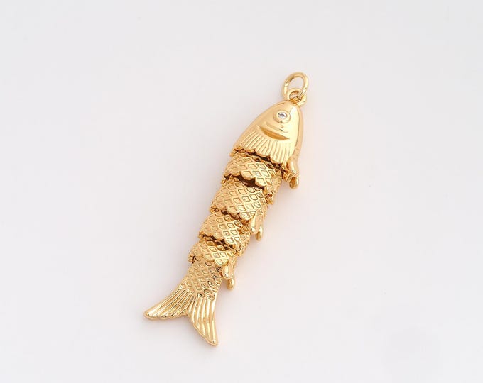 CZ Fish Pendant,Marine Life Pendant,18K Gold Filled Fish Charm,DIY Jewelry Accessories,45x12.3x7.4mm
