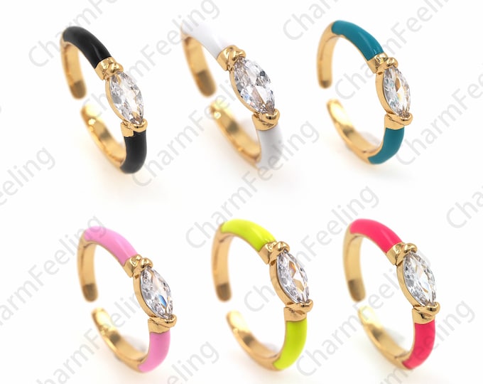 18K Gold Filled Enamel Ring, Exquisite Gold Ring, Micropavé CZ Round Ring, Ring Charm, Adjustable Ring, Golden Open Ring 1PCS