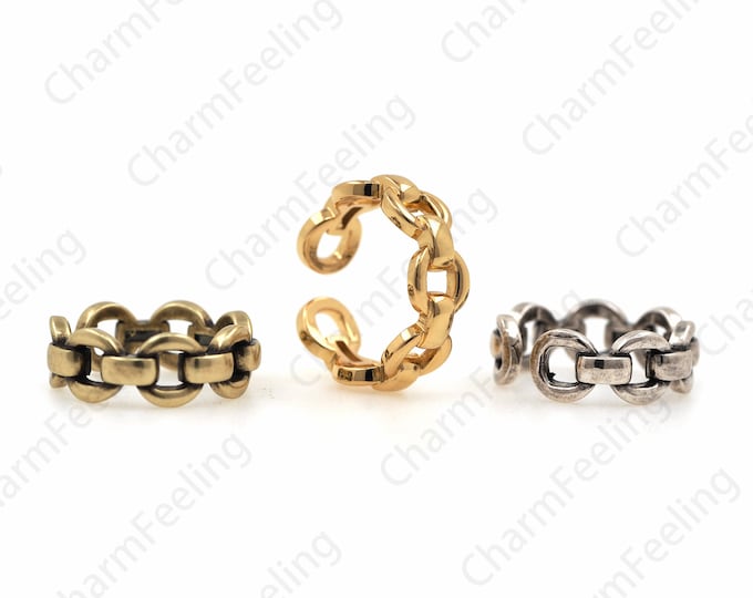 18K Gold Filled Friendship Link Chain Gold Ring, Adjustable Gold Ring, Link O-Shaped Ring, Minimalist Charm 1PCS