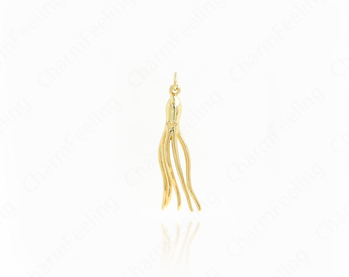 Squid Pendant,Squid Charm,18K Filled Gold Squid Charm Necklace,DIY Jewelry Making Accessories 39.3x8.5x3.8mm