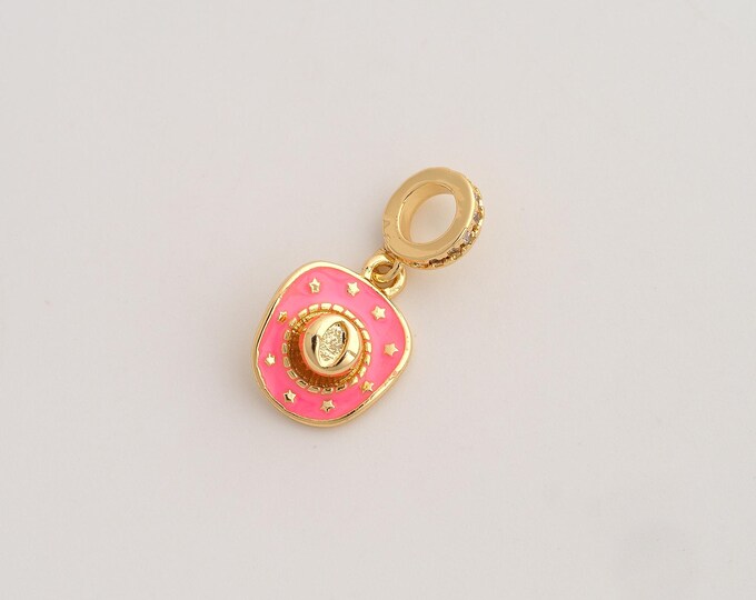Enamel Cowboy Hat Pendant,CZ Cowboy Hat Pendant,18K Gold Filled Cowboy Hat Charm,DIY Jewelry Accessories,24x11.8x4.7mm