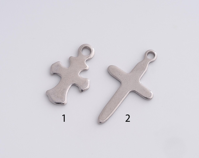 10 pcs Stainless Steel Cross Pendant,Christian Charm,Cross Necklace,Cross Charm,DIY Jewelry Accessories