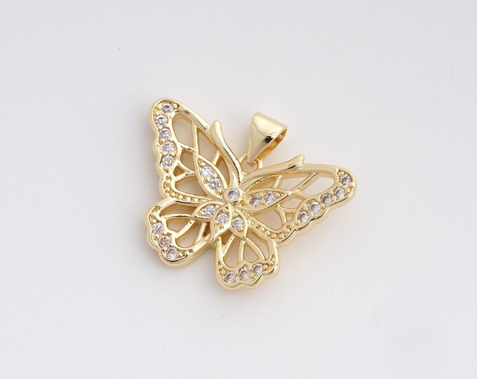 18K Gold Filled Butterfly Pendant,Micropavé CZ Animal Pendant Insect Charm,Butterfly Charm,DIY Jewelry Accessories 21x26.3x3.8mm