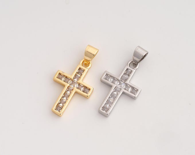 CZ Cross Pendant,Religious Pendant,18K Gold Filled Christian Charm,DIY Jewelry Accessories,24x12.4x2.3mm