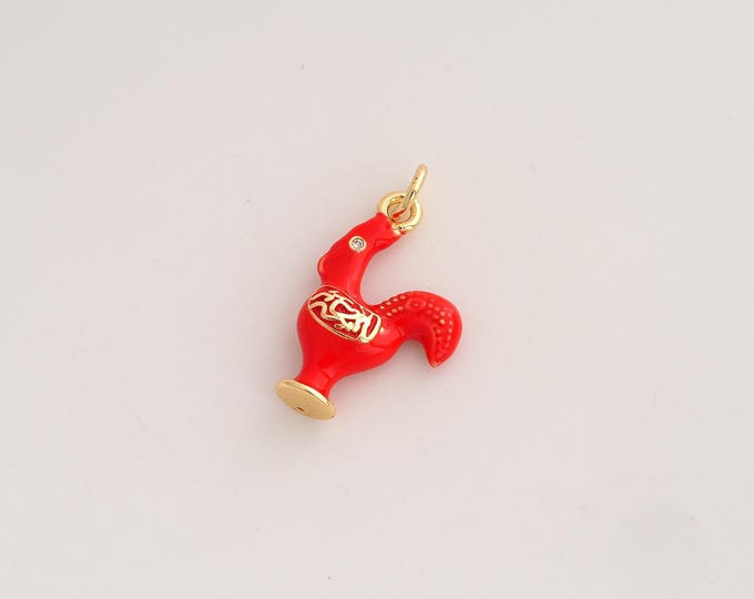 Enamel Rooster Pendant,CZ Animal Pendant,18K Gold Filled Rooster Charm,DIY Jewelry Accessories,23.6x13.4x4.3mm