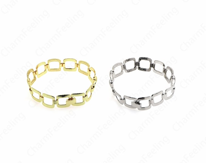18K Gold Filled Paper Clip Men's Bracelet, Staple Bracelet, Gold Rectangular Bracelet