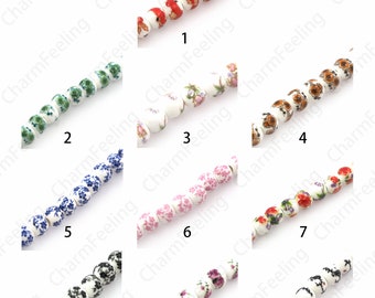 Ball Spacer Beads, Ceramic Flower Beads, Painted Beads, Ceramic Jewelry, Hand Painted Ceramic Beads, DIY Jewelry Supplies, 6/8/10/12mm