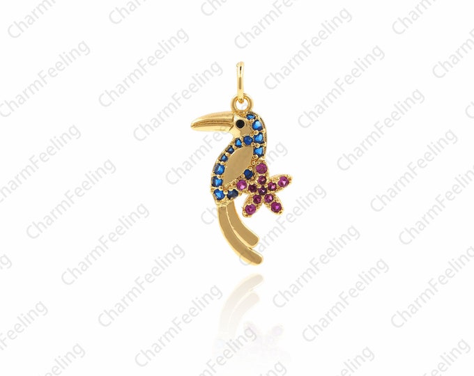 CZ Micro Pave Bird Charm Pendant,Woodpecker pendant, CZ Micro Pave Parrot , Cubic Zirconia jewerly， 24.3×12.4×2.7mm  1pcs