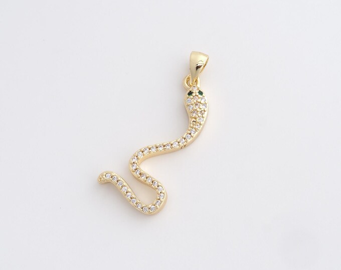CZ Snake Pendant,Animal Pendant,18K Gold Filled Snake Charm,DIY Jewelry Accessories,35.2x15x3.5mm
