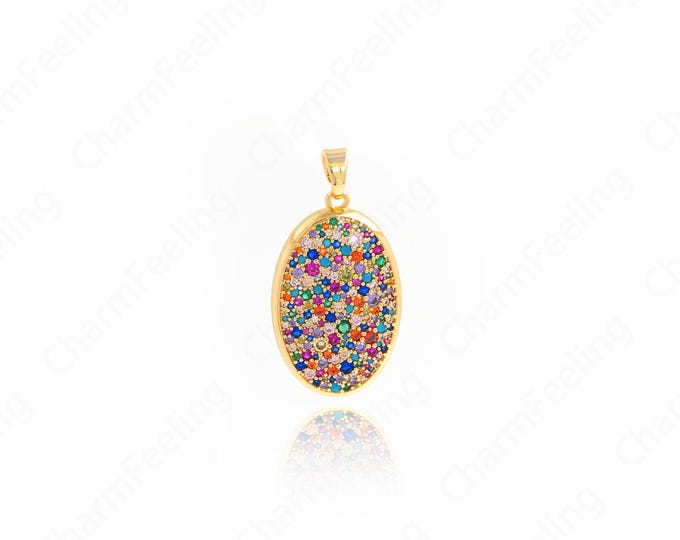 18K Gold Filled Oval Pendant, Micropavé Cubic Zirconia Oval Necklace,Coin Charm,Disc Pendant, DIY Jewelry Supplies,39x20x4mm