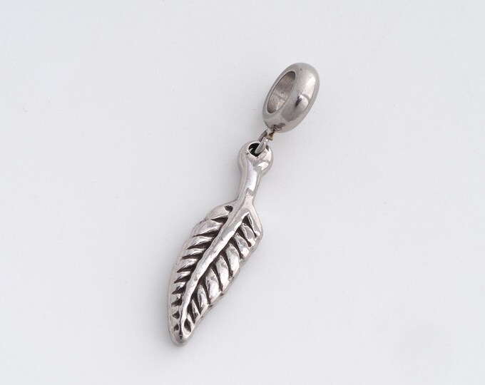 Stainless Steel Feather Pendant,Feather Charms,Feather Charm, DIY Jewelry Supplies, 35.5x7.5x3.2mm
