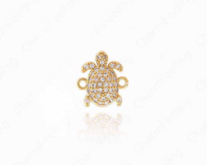 Turtle Connector, Animal Connector, 18K Gold Filled Turtle Charm, DIY Bracelet Necklace Accessories, 12.2x11.3x2mm