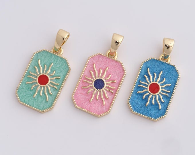 Enamel Sun Charm,Square Sun Pendant,18K Gold Filled Sun Charm,DIY Jewelry Supplies,29.7x13.8x2mm