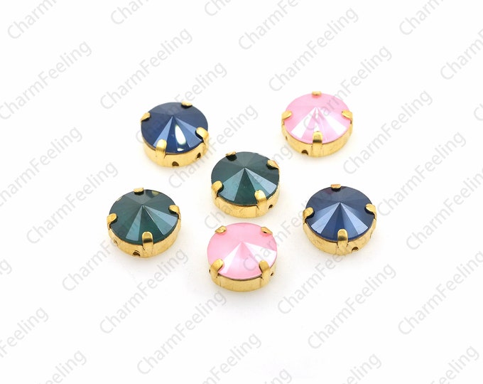 10pcs, Crystals AB, Flat Crystal Rhinestones With Gold Claws, Multi-Color Optional, DIY Clothing Production 14mm