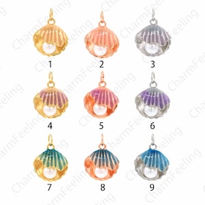 Enameled Pearl Charm, Enameled Pearl Pendant, Clam Necklace, 18K Gold Filled Shell Pendant, Pearl Pendant, Clam Charm,19x14.5x8.5mm
