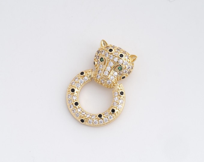 Leopard Pendant,Micropavé CZ Animal Charm,18K Gold Filled Animal Necklace, Leopard Charm,DIY Jewelry Supplies, 24.3x17x2.4mm