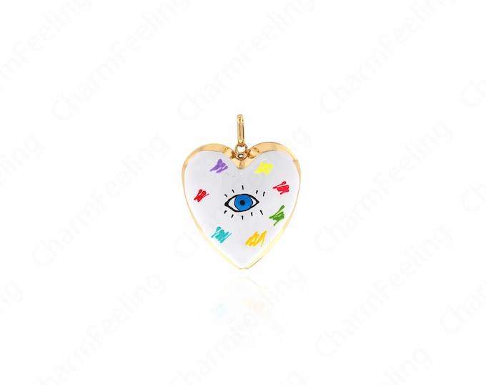 Enamel Eye Pendant, Heart Charm,18K Gold Filled Heart Pendant, Heart Eye Necklace, Eye Charm, DIY Jewelry Making Accessories 58.5x45.2x14mm