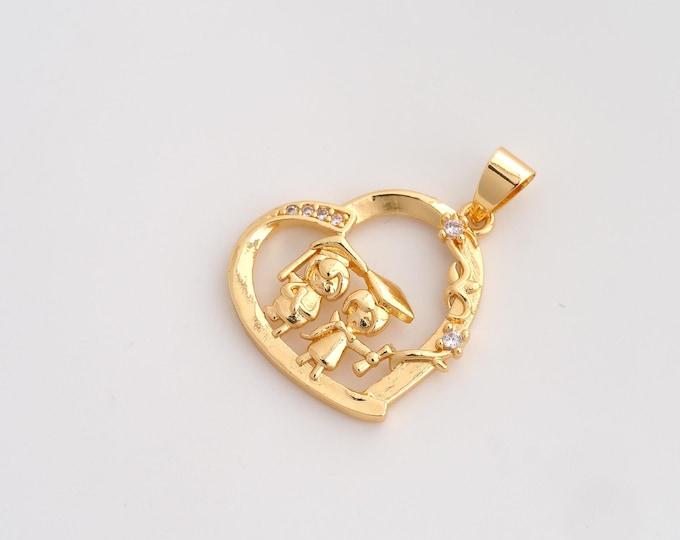 CZ Heart Pendant,Love Pendant,18K Gold Filled Heart Charm,DIY Jewelry Accessories,29.2x21.7x3.2mm