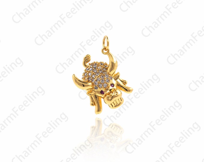 CZ Cow Pendant, Cow Bracelet, Gold Cow Necklace, Cow Charm, Cow Jewelry, DIY Jewelry Making Accessories 20.5x16.5x6.1mm 1pcs