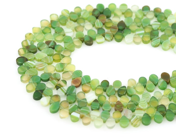 Green Teardrop Gemstone Beads, Flat Piece Natural Stone Chain, Drop-Shaped Gemstone Chain,Gemstone Necklace, DIY Bracelet Accessories, 6x8mm